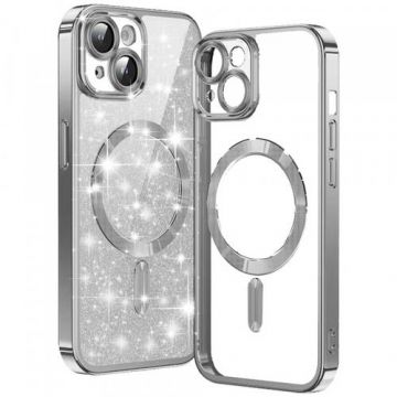 Husa MagSafe pentru Apple iPhone 14, Techsuit, Luxury Glitter, Argintie