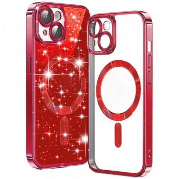 Husa MagSafe pentru Apple iPhone 14, Techsuit, Luxury Glitter, Rosie