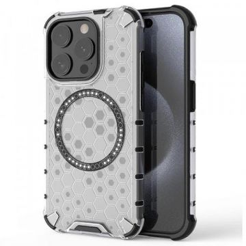 Husa MagSafe pentru Apple iPhone 15 Pro, Techsuit, HoneyComb Shield, Alba