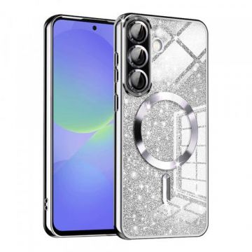 Husa MagSafe pentru Samsung Galaxy A56 A566 / A36 A366, Techsuit, Luxury Glitter, Argintie