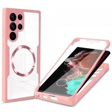 Husa MagSafe Techsuit ColorVerse 360 pentru Samsung Galaxy S22 Ultra 5G S908 (Roz/Transparent)