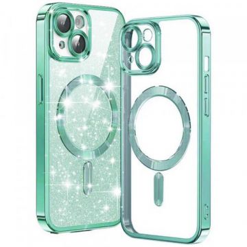 Husa MagSafe Techsuit Luxury Glitter pentru Apple iPhone 14 (Verde/Transparent)
