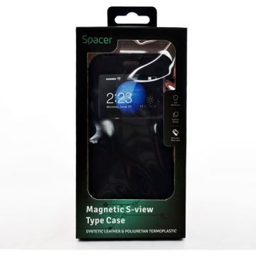 spacer Husa  tip Book Spacer Magnetic S-View pentru Iphone 7, Negru