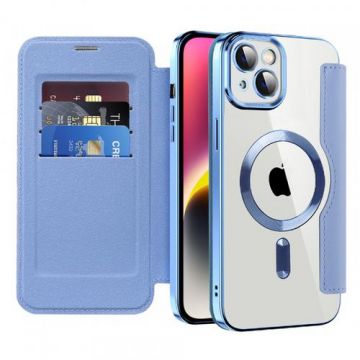 Husa MagSafe pentru Apple iPhone 14 Plus, Techsuit, SmartMag Book, Bleu