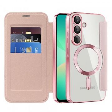 Husa MagSafe pentru Samsung Galaxy A26 A266, Techsuit, SmartMag Book, Roz