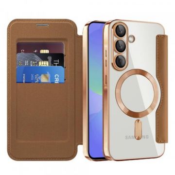 Husa MagSafe pentru Samsung Galaxy A36 A366, Techsuit, SmartMag Book, Maro
