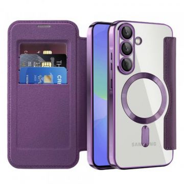 Husa MagSafe pentru Samsung Galaxy A36 A366, Techsuit, SmartMag Book, Mov