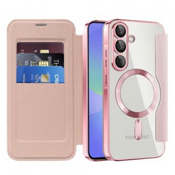 Husa MagSafe pentru Samsung Galaxy A36 A366, Techsuit, SmartMag Book, Roz