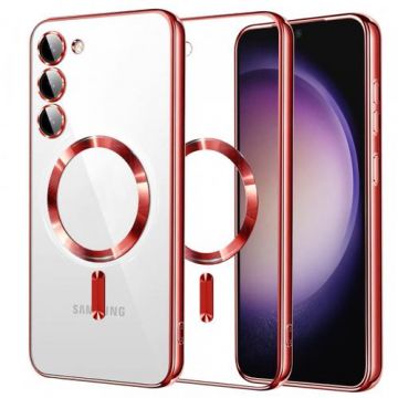 Husa MagSafe Techsuit Luxury Crystal pentru Samsung Galaxy S23 S911 (Rosu/Transparent)