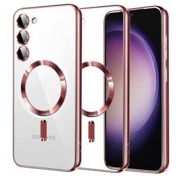 Husa MagSafe Techsuit Luxury Crystal pentru Samsung Galaxy S23 S911 (Transparent/Roz)