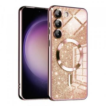 Husa MagSafe Techsuit Luxury Glitter pentru Samsung Galaxy S23 S911 (Roz/Auriu)