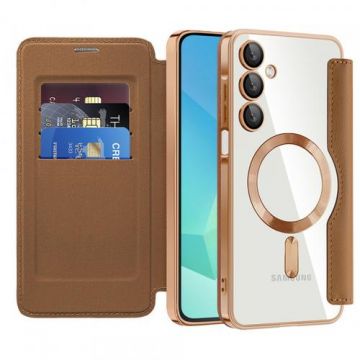 Husa MagSafe Techsuit SmartMag Book pentru Samsung Galaxy A16 5G A166 / A16 4G A165 (Maro)