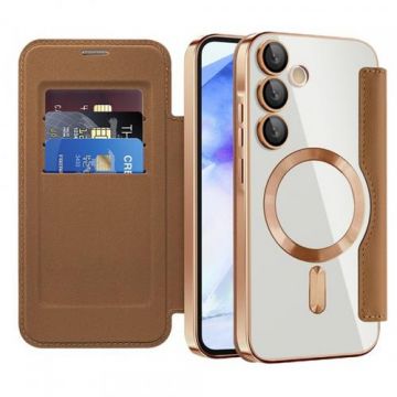 Husa MagSafe Techsuit SmartMag Book  pentru Samsung Galaxy A55 5G A556 (Maro)