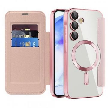 Husa MagSafe Techsuit SmartMag Book pentru Samsung Galaxy A55 5G A556 (Roz)