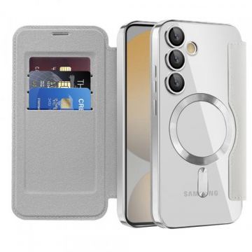 Husa MagSafe Techsuit SmartMag Book pentru Samsung Galaxy S24 FE S721 (Gri)