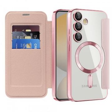 Husa MagSafe Techsuit SmartMag Book pentru Samsung Galaxy S24 FE S721 (Roz)