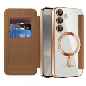 Husa MagSafe Techsuit SmartMag Book pentru Samsung Galaxy S24 S921 (Maro)