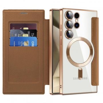 Husa MagSafe Techsuit SmartMag Book  pentru Samsung Galaxy S24 Ultra S928 (Maro)