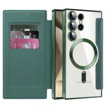 Husa MagSafe Techsuit SmartMag Book pentru Samsung Galaxy S24 Ultra S928 (Verde)