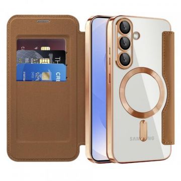 Husa MagSafe Techsuit SmartMag Book pentru Samsung Galaxy S25 S931 (Maro)