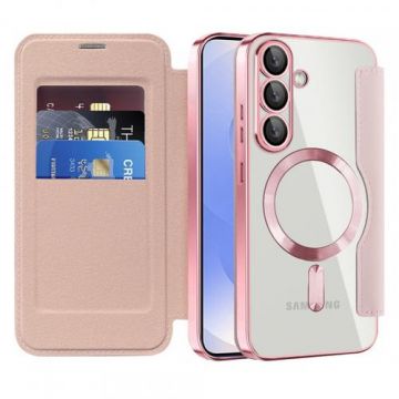 Husa MagSafe Techsuit SmartMag Book pentru Samsung Galaxy S25 S931 (Roz)