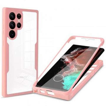 Husa Techsuit ColorVerse 360 pentru Samsung Galaxy S23 Ultra S918 (Transparent/Roz)