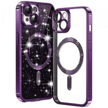Husa MagSafe pentru Apple iPhone 14, Techsuit, Luxury Glitter, Mov Inchis