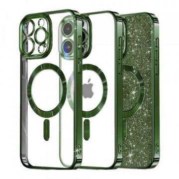 Husa MagSafe pentru Apple iPhone 15 Pro Max, Techsuit, Luxury Glitter, Verde Inchis