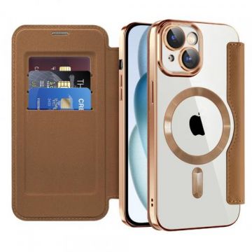 Husa MagSafe pentru Apple iPhone 15, Techsuit, SmartMag Book, Maro