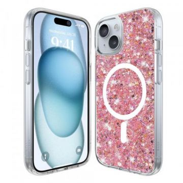 Husa MagSafe pentru Apple iPhone 15, Techsuit, Sparkly Glitter, Roz