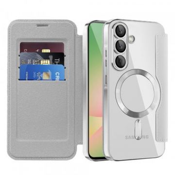 Husa MagSafe pentru Samsung Galaxy A56 A566, Techsuit, SmartMag Book, Gri