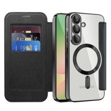 Husa MagSafe pentru Samsung Galaxy A56 A566, Techsuit, SmartMag Book, Neagra