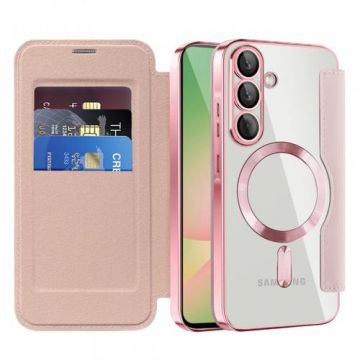 Husa MagSafe pentru Samsung Galaxy A56 A566, Techsuit, SmartMag Book, Roz