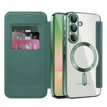 Husa MagSafe pentru Samsung Galaxy A56 A566, Techsuit, SmartMag Book, Verde