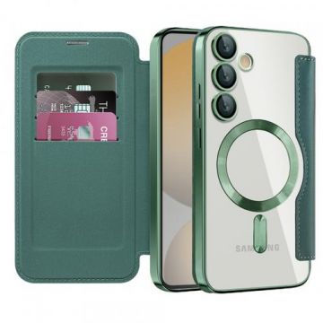 Husa MagSafe Techsuit SmartMag Book pentru Samsung Galaxy S24 FE S721 (Verde)