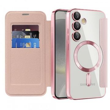 Husa MagSafe Techsuit SmartMag Book pentru Samsung Galaxy S24 S921 (Roz)