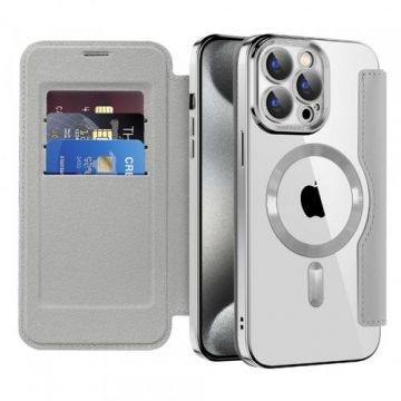 Husa MagSafe pentru Apple iPhone 15 Pro, Techsuit, SmartMag Book, Gri