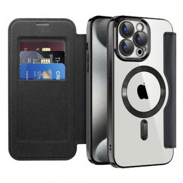 Husa MagSafe pentru Apple iPhone 15 Pro, Techsuit, SmartMag Book, Neagra