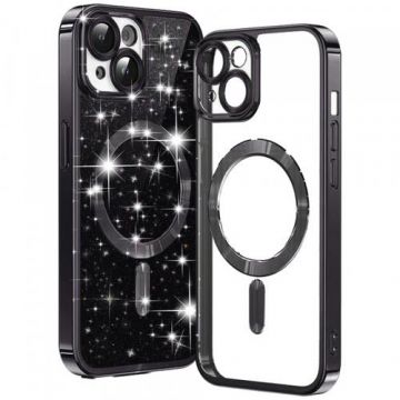 Husa MagSafe pentru Apple iPhone 15, Techsuit, Luxury Glitter, Neagra