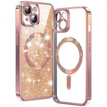 Husa MagSafe pentru Apple iPhone 15, Techsuit, Luxury Glitter, Roz Aurie