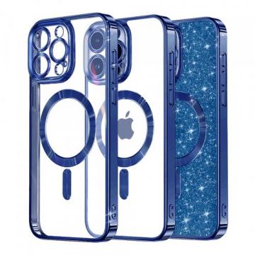 Husa MagSafe pentru Apple iPhone 16 Pro, Techsuit, Luxury Glitter, Albastra