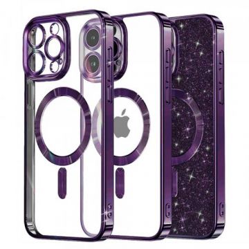 Husa MagSafe pentru Apple iPhone 16 Pro, Techsuit, Luxury Glitter, Mov Inchis