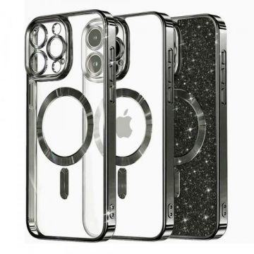 Husa MagSafe pentru Apple iPhone 16 Pro, Techsuit, Luxury Glitter, Neagra