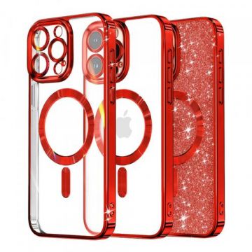 Husa MagSafe pentru Apple iPhone 16 Pro, Techsuit, Luxury Glitter, Rosie