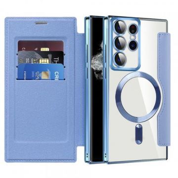 Husa MagSafe pentru Samsung Galaxy S22 Ultra 5G S908 Techsuit SmartMag Book (Albastru)