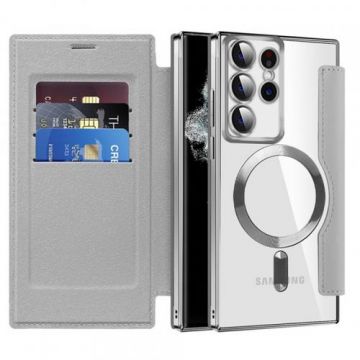 Husa MagSafe pentru Samsung Galaxy S22 Ultra 5G S908 Techsuit SmartMag Book (Gri)