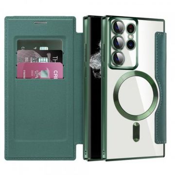 Husa MagSafe pentru Samsung Galaxy S22 Ultra 5G S908 Techsuit SmartMag Book (Verde)