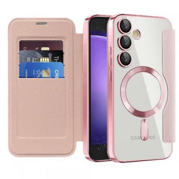Husa MagSafe pentru Samsung Galaxy S23 FE S711 Techsuit SmartMag Book (Roz)