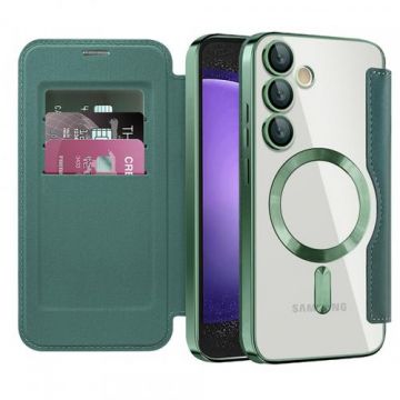 Husa MagSafe pentru Samsung Galaxy S23 FE S711 Techsuit SmartMag Book (Verde)