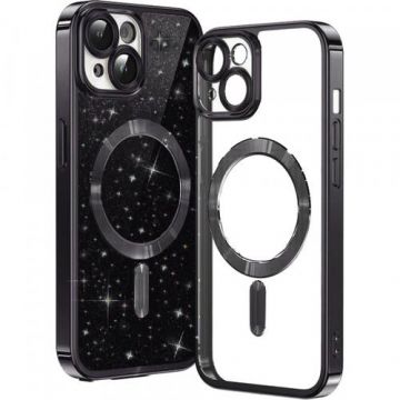 Husa MagSafe pentru Apple iPhone 13, Techsuit, Luxury Glitter, Neagra